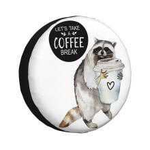 (Watercolor Raccoon Coffee Lover _4438) Spare Tire Cover for RV Trailer, Waterproof Wheel Covers Protectors Camper Fit for Jeep Wrangler Rv SUV Van Truck Travel Vehicle / 14 15 16 17 Inch