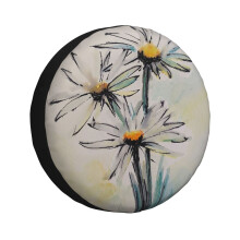 (Watercolour Daisies_497) Spare Tire Cover for RV Trailer, Waterproof Wheel Covers Protectors Camper Fit for Jeep Wrangler Rv SUV Van Truck Travel Vehicle / 14 15 16 17 Inch