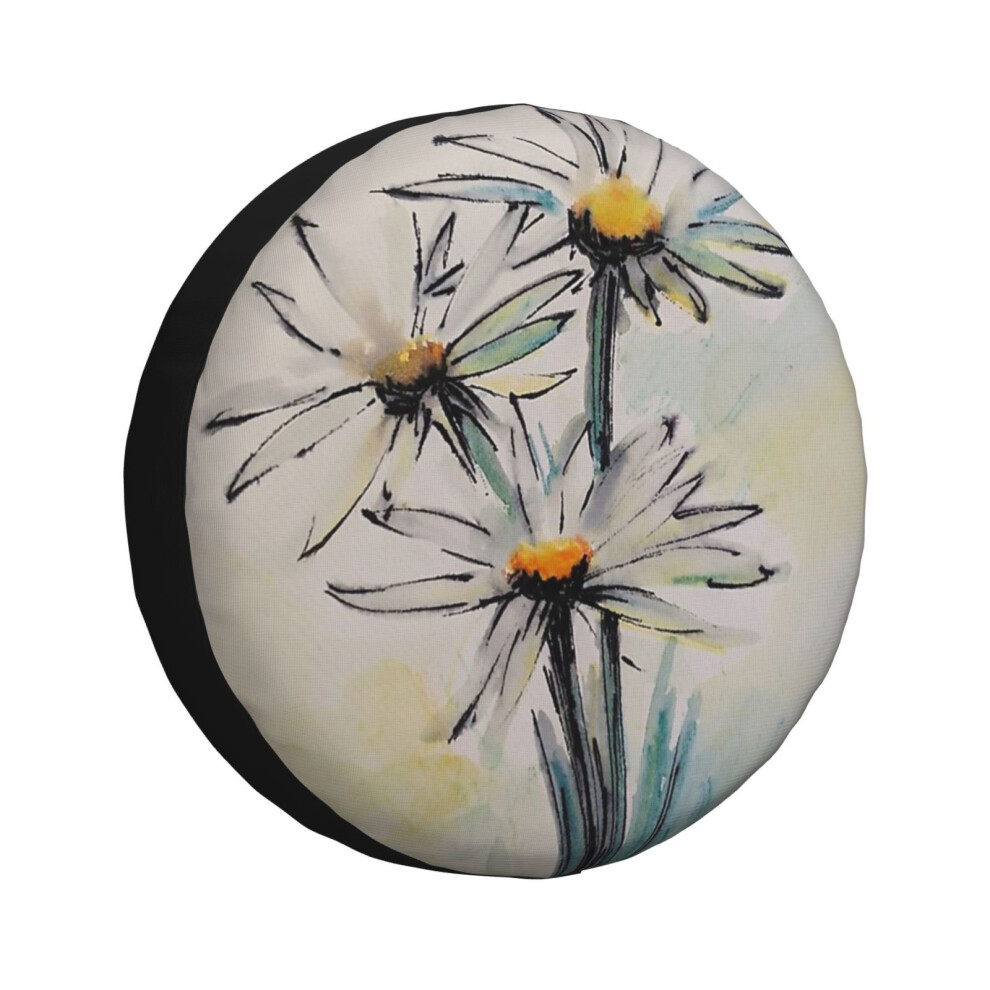 (Watercolour Daisies_497) Spare Tire Cover For Rv Trailer, Waterproof Wheel Covers Protectors Camper Fit For Jeep Wrangler Rv Suv Van Truck Travel Veh 6931076158392