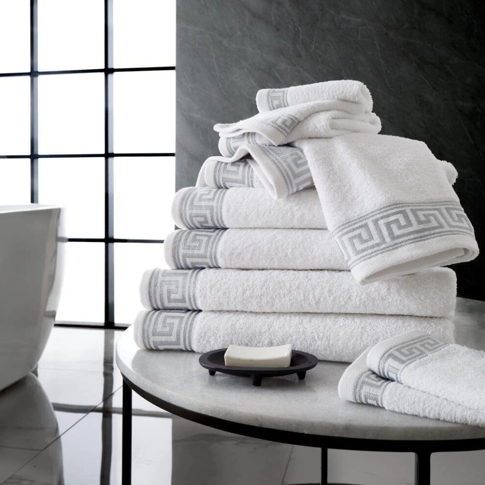 (White, Pack of 2 Bath Sheet) 100% Egyptian Cotton Embroidered Bath Sheets Jumbo Sheets - Greek Key Towel Set-image-OPC-PGN7KX6-NEW