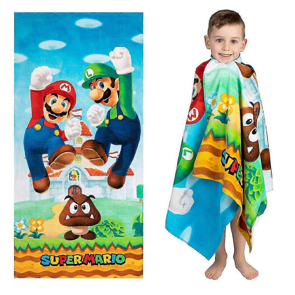 (Mario, 60*120cm) Kids Boys Girls Cartoon Character Beach Towel Swimming Pool Summer Bath Towel 24'X48'