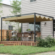 Outsunny 4x3m Metal Pergola Gazebo with Retractable Canopy Khaki - UV-Resistant, Powder-Coated Frame, 84C-175V01KK