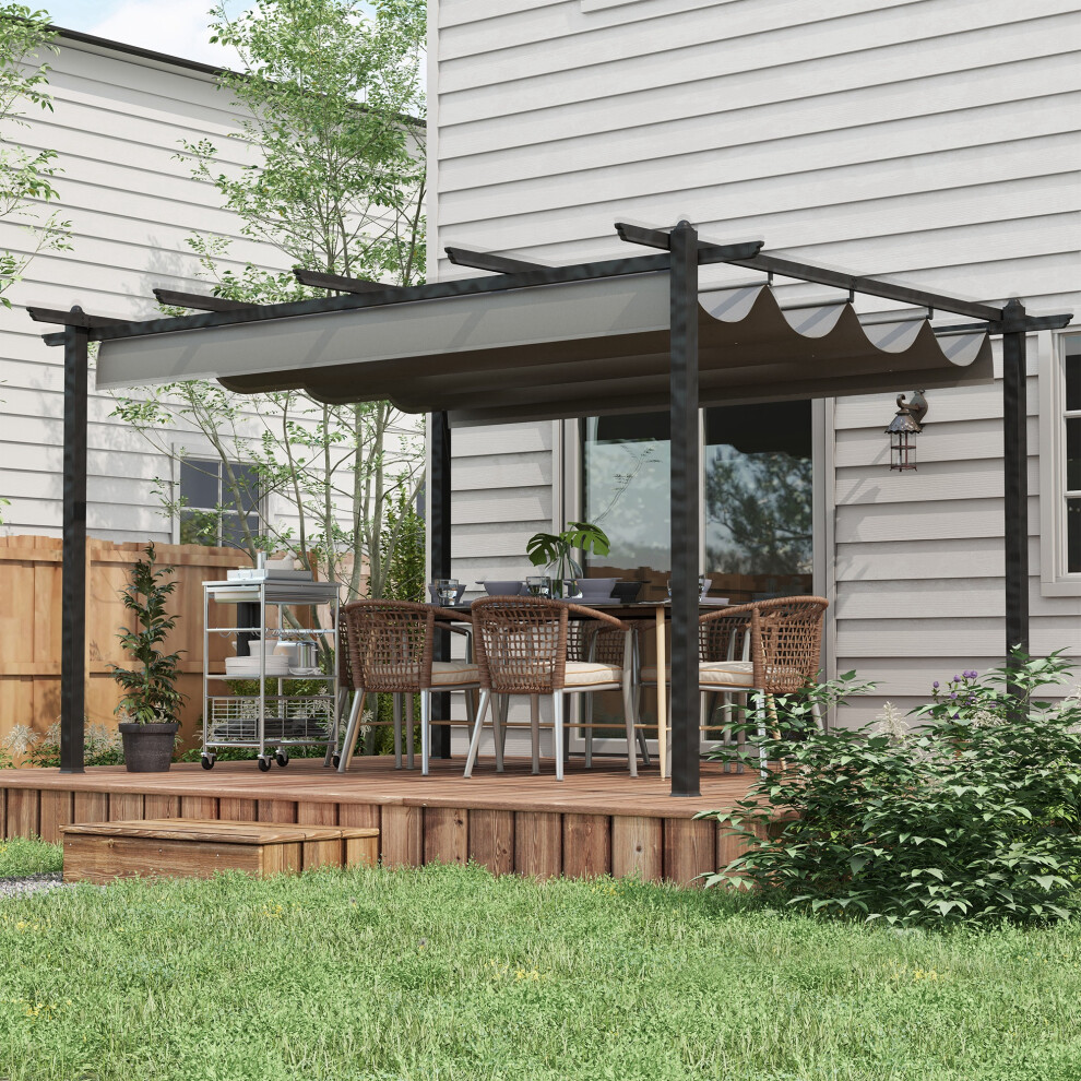 Outsunny 4 X 3(M) Aluminium Pergola Gazebo Garden Shelter W/ Retractable Roof