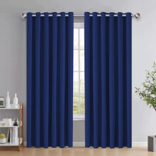 (Blue, 66" x 72") Insulated Heavy Thermal Blackout Curtains Pair Eyelet Ring Top Ready Made Window Panel Free Tieback