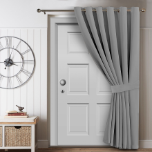 (Silver Grey, 66" x 84"-Door Curtain) Insulated Heavy Thermal Blackout Curtains Pair Eyelet Ring Top Ready Made Window Panel Free Tieback