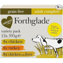 Forthglade Wet Dog Food Variety Pack (12 x 395g Trays) - Grain Free & Hypoallergenic, Chicken, Chicken with Liver & Tur