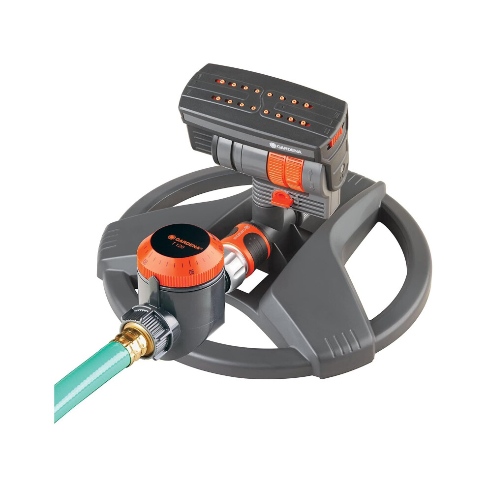 Gardena (69-84BZMX) ZoomMaxx Adjustable Sprinkler with Built in Timer Weighted Base for Precise Watering up to 2,300 Sq Ft, Compatible with Any Hose
