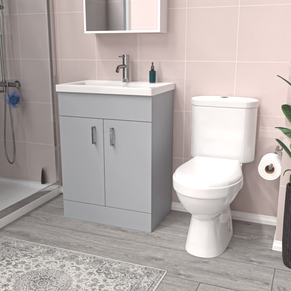 Nes Home Matte Grey 600 mm Basin Vanity Unit & Toilet