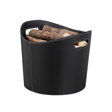 Relaxdays Faux Leather Firewood Basket, Sturdy Log Storage Bin with Handles, Size L, Black, Cardboard, 31.5 x 39.5 x 38 cm