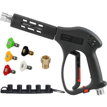 M MINGLE Short High Pressure Washer Gun, 5000 PSI, Replacement for Hot and Cold Water, M22 Fitting, 5 Nozzle Tips