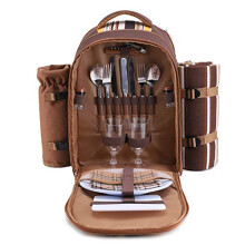 apollo walker 2 Person Picnic Backpack Picnic Bag Hamper Cooler Bag with Tableware Set & Blanket (BROWN)