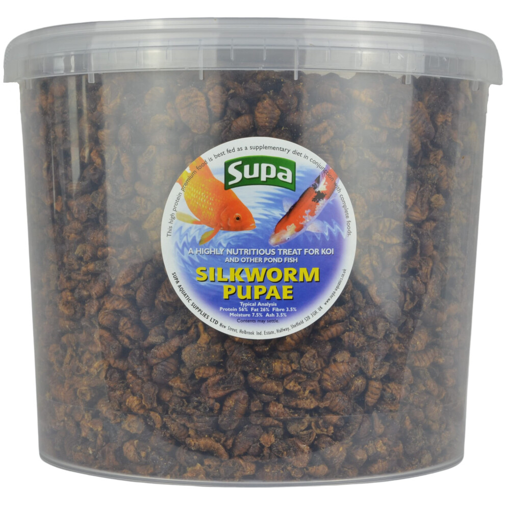 Supa Koi Silkworm Pupae, 5 Litre Bucket | A Highly Nutritious 100% Natural Protein Rich Treat Food For Koi And Other Pond Fish.