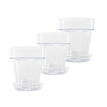 Kalapanta Clear Plastic Orchid Pot with Drainage Holes and Saucer (3, 16 cm Diameter)