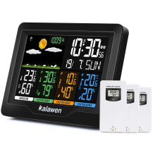 Kalawen Weather Station with 3 Outdoor Sensors, MSF Wireless Digital Alarm Clock, Barometer, Temperature, Humidity Monitor, Weather Forecast for Home