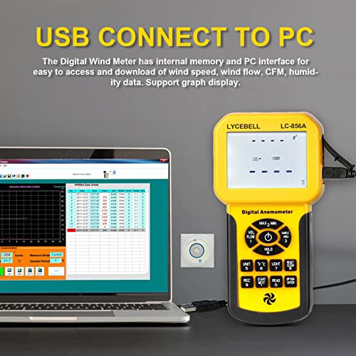 LYCEBELL LC-856A Pro Anemometer with Telescopic Sensor, Wind Speed Meter, Wind Velocity Airflow CFM Meter with Data Storage Back Light LCD for HVAC 1