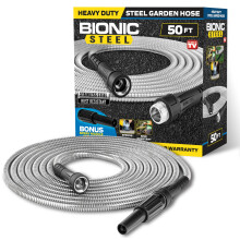 BIONIC STEEL 50 FT Garden Hose Pipe with Nozzle 304 Stainless Steel Metal Hosepipe, Crush Resistant Flexible Hose Pipe, Kink Free Ultra Lightweight