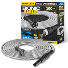 BIONIC STEEL 100 FT Garden Hose Pipe with Nozzle 304 Stainless Steel Metal Hosepipe, Crush Resistant Flexible Hose Pipe, Kink Free Ultra Lightweight
