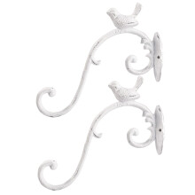 Sungmor Cast Iron Plant Hanger Wall Hooks - Heavy Duty Hanging Basket Brackets - Lovely Bird Shape & 25.5CM & 2PC White - Decorative Wall Hangers for