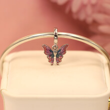 S925 Silver Butterfly pendant Barbie Pink Series girlish Pandora Style