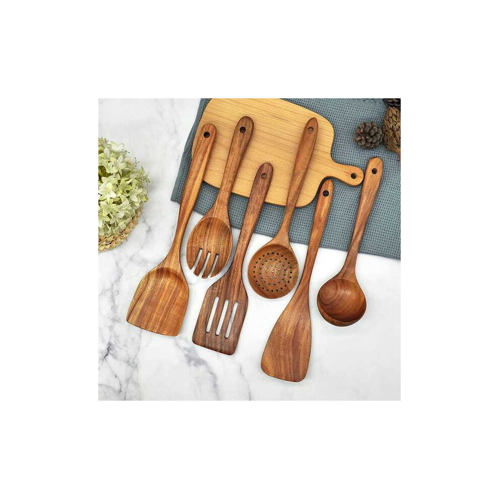 Tlily 6Pcs Wooden Kitchen Utensil Set Healthy Cooking Utensils Set