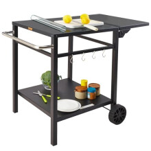 VEVOR Outdoor Grill Dining Cart with Double-Shelf, BBQ Movable Food Prep Table, Multifunctional Foldable Iron Table Top, Portable Modular Carts for