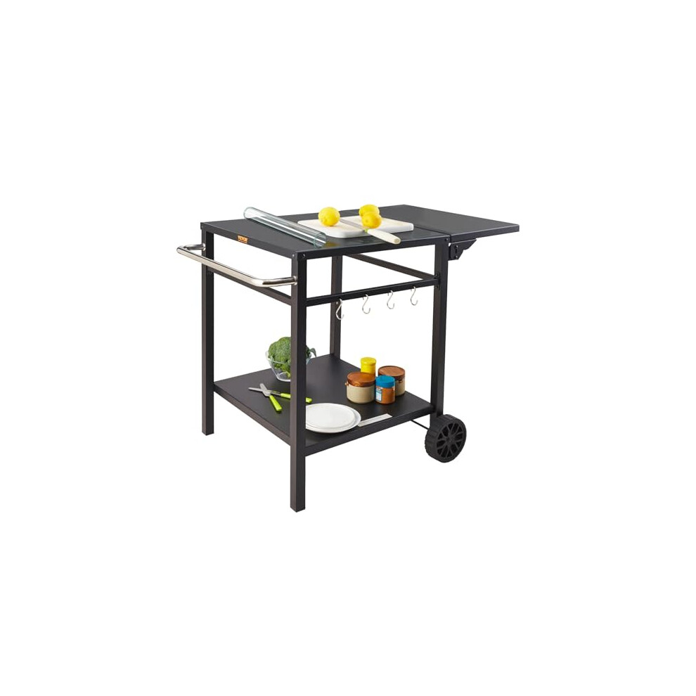 Vevor Outdoor Grill Dining Cart With Double-Shelf, Bbq Movable Food Prep Table, Multifunctional Foldable Iron Table Top, Portable Modular Carts For