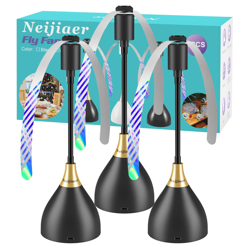 Neijiaer Fly Fans for Tables, Effective Fly Repellent Fan Keeps Flies Away with Soft Blades, USB or Batteries Powered, Portable Fly Fan for Picnic,
