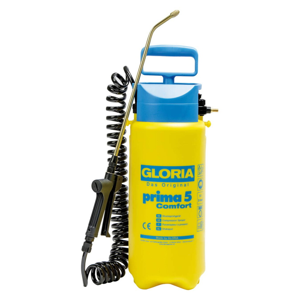 Gloria Prima 5 Comfort Pressure Sprayer | Garden Sprayer | 5 Litre Filling Capacity | Comfortable Equipment | 2.5 M Spiral Hose | Compressor