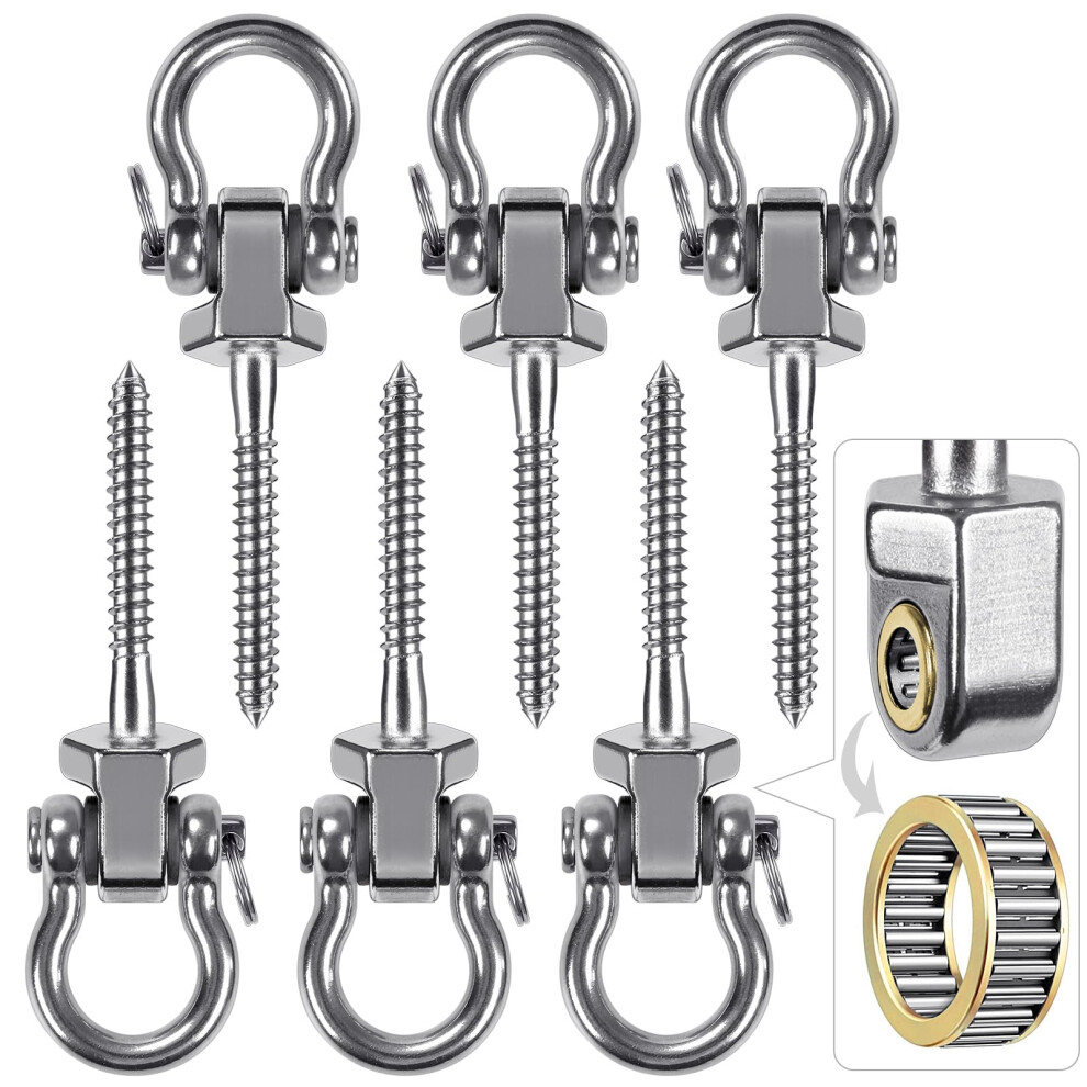 Benelabel Heavy Duty Swing Hangers With Bearings - Set Of 6 Stainless Steel 304 Screw Brackets For Hanging Chairs, Swings, Hammocks, Punching Bag - 5051218961343