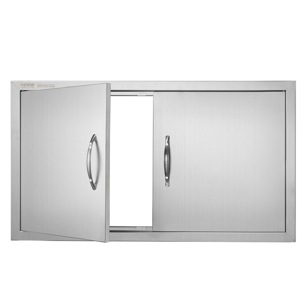 VEVOR BBQ Access Door, 34W x 19H Inch Double Outdoor Kitchen Door, Stainless Steel Flush Mount Door, Wall Vertical Door with Handles, for BBQ Island,