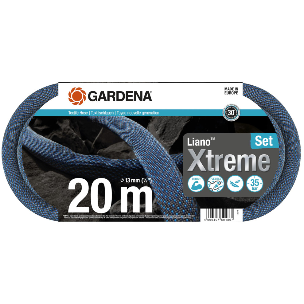 Gardena Liano Xtreme 1/2 Inch, 20M Set: Extremely Robust Textile Garden Hose, For Indoor Water Taps, With Pvc Inner Tube, Lightweight,