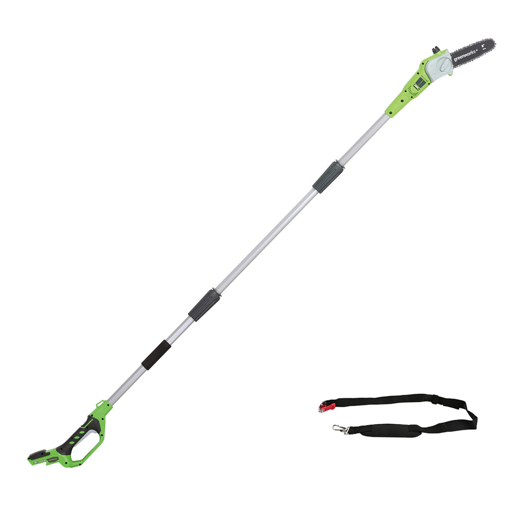 Greenworks G24PS20 Cordless long reach Pole Saw (Great for Pruning and Trimming Branches), 8 Inch (20cm) Bar Length, 6.7m/s Chain Speed, light weight,