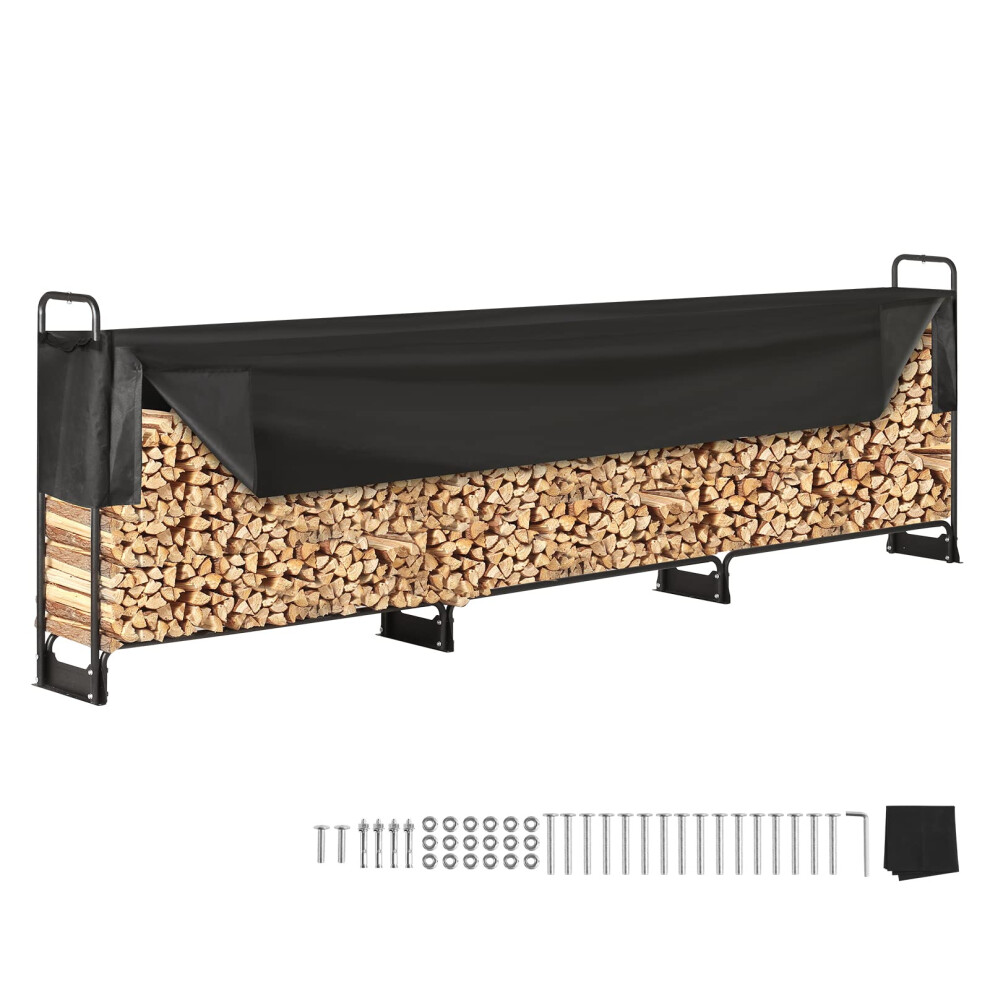 VEVOR 12.7FT Outdoor Firewood Rack with Cover, 152x14.2x46.1in, Heavy Duty Firewood Holder & 600D Oxford Waterproof Cover for Fireplace, Patio,
