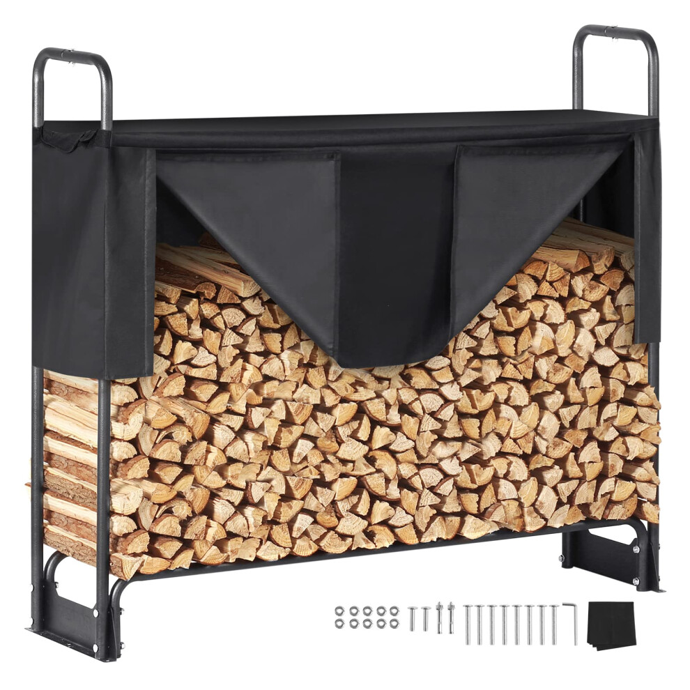 VEVOR 4.3FT Outdoor Firewood Rack with Cover, 52x14.2x46.1 in, Heavy Duty Firewood Holder & 600D Oxford Waterproof Cover for Fireplace, Patio,