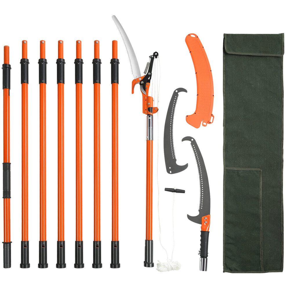 VEVOR Manual Pole Saw, 7.3-27 ft Extendable Tree Pruner, Sharp Steel Blade and Scissors High Branches Trimming, Branch Trimmer with Lightweight 8