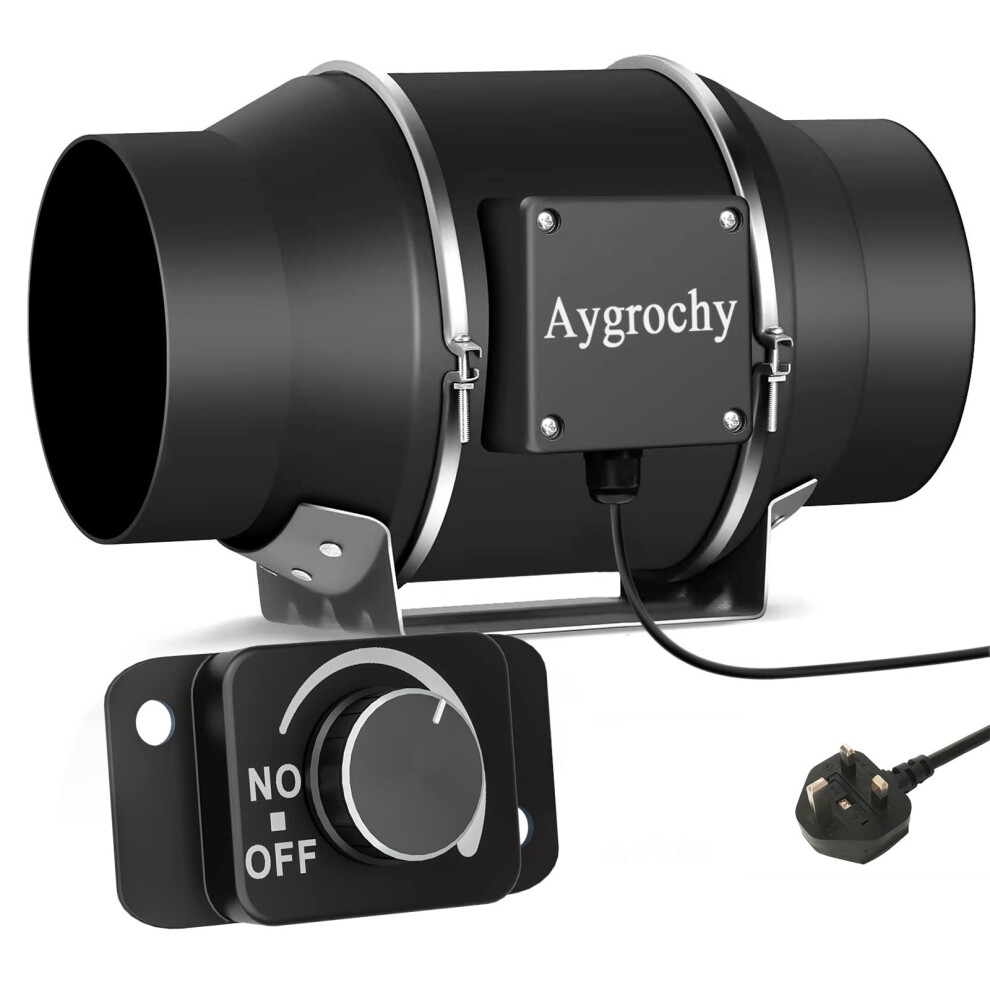 Aygrochy 6 Inch Quiet Inline Duct Fan With Variable Speed Controller - Ventilation Exhaust Fan Using For Heating Cooling Booster, Grow Tents, 5051218983208
