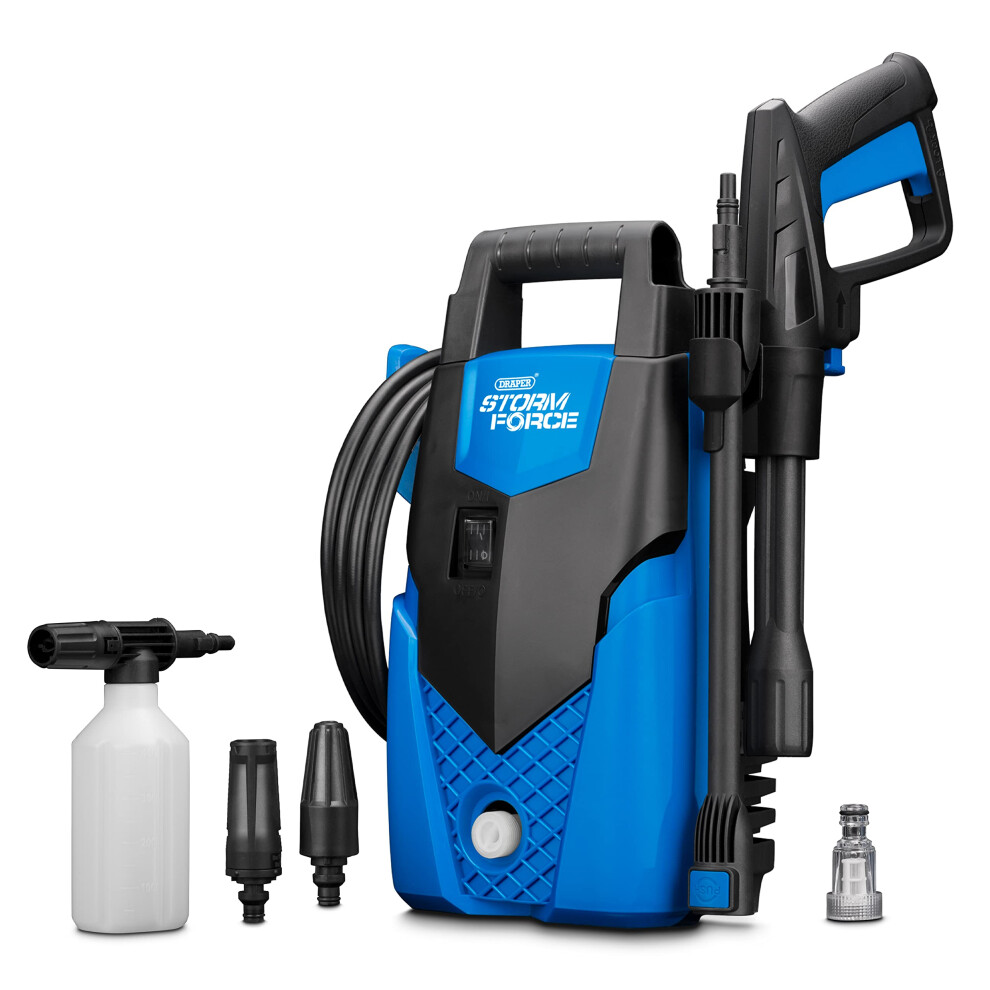 Draper Storm Force Pressure Washer 105Bar | 1400W Jet Power Washer | Snow Foam Gun | 1522Psi Patio And Car Cleaner | 98674, Blue