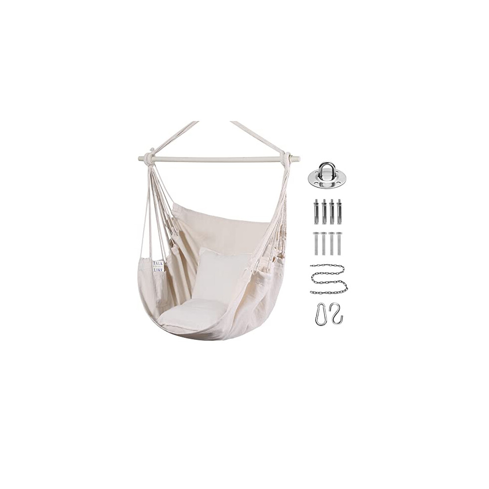 Goutime Hammock Chair Swing with 2 Seat Cushions Pillows, Hanging Chair with Detachable Metal Support Bar,Swing Chair with Carry Bag,Hanging Chair for-image-OPC-PGN88HG-NEW