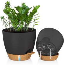 ZMTECH 30 cm Plant Pots with Drainage Holes Saucer Self Watering Planters with Watering Inlet Plastic Flower Pot for Indoor Outdoor Plants (Set of 2,