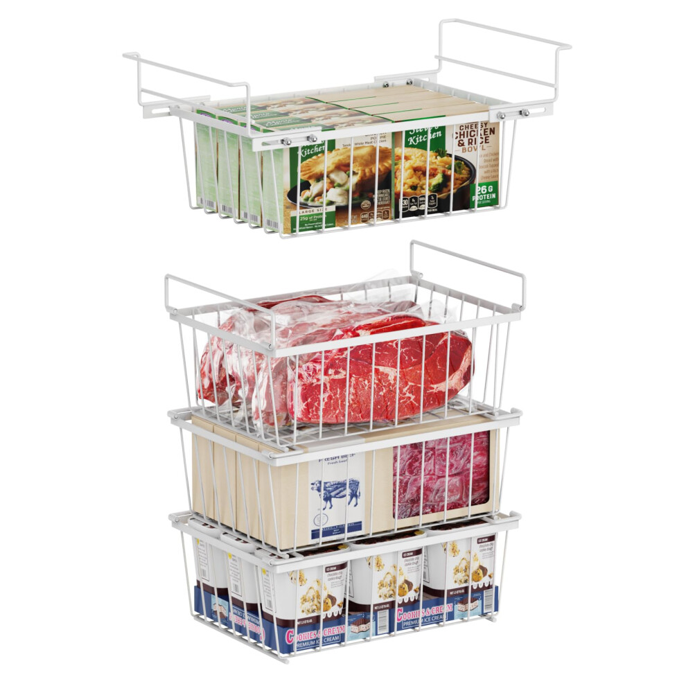 Ispecle 4 Pack Freezer Organiser - 3 Pack Stackable Chest Freezer Baskets And 1 Pack Hanging Freezer Storage Baskets For 142L Chest Freezer Add Space