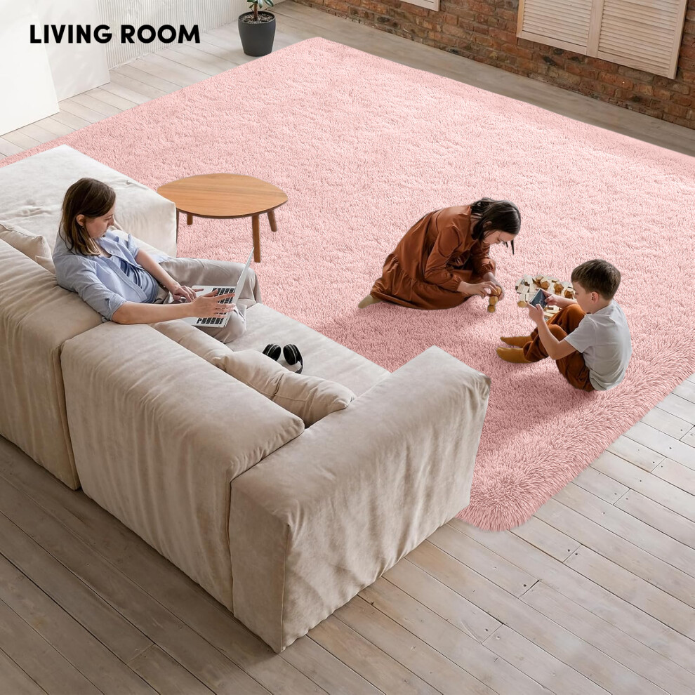 (Baby Pink, 160 x 230 cm (5ft 4" x 7ft 8")) Shaggy Thick Large Rugs Living Room Area Outdoor Indoor Non Slip Kitchen Runner Rugs