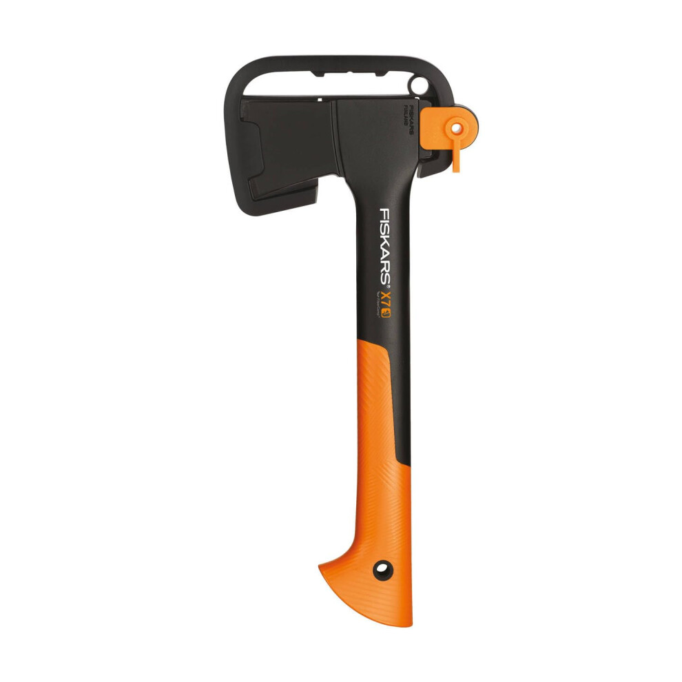Fiskars Chopping Axe XS X7, Includes Storage and Carrying Case, Length: 35.5 cm, Non-Stick Coating, High Steel Blade/Fibreglass Handle, Black/Orange,