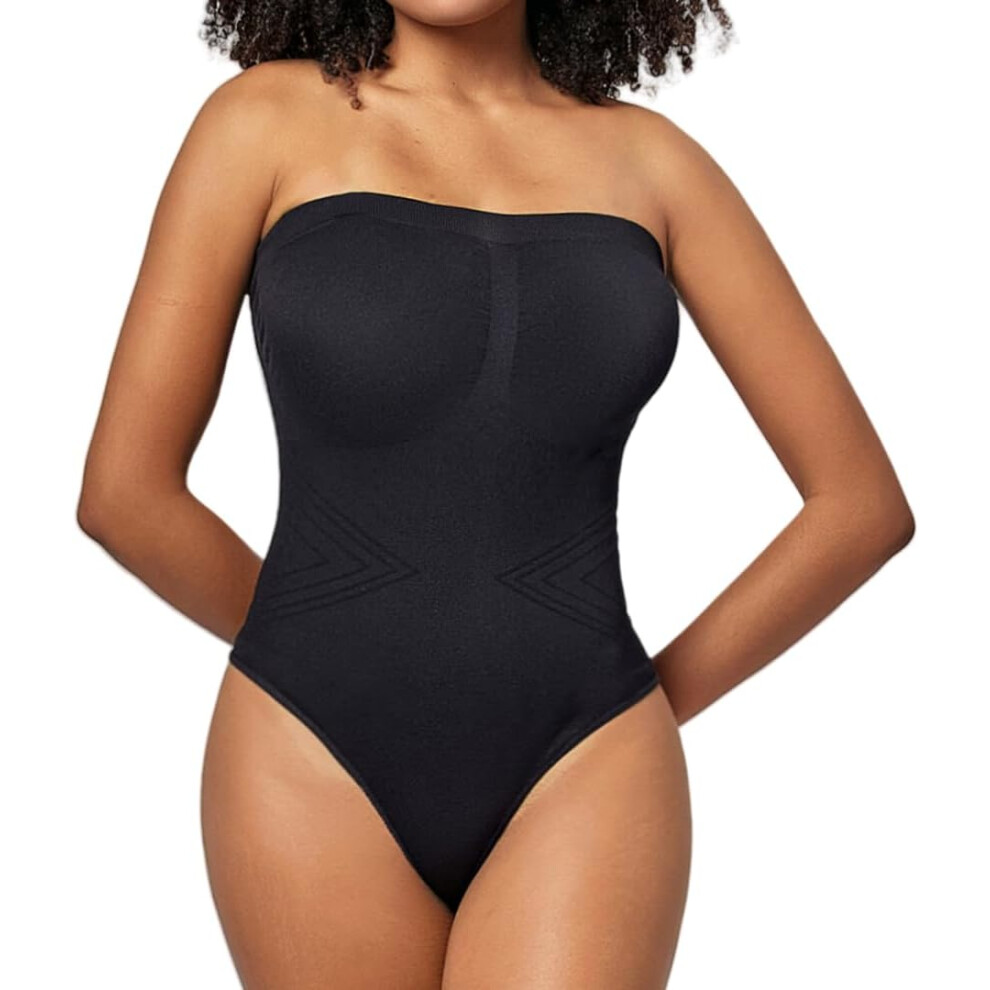 (X-Large, 1#black) Women's Strapless Shortie Bodysuits Tummy Control Seamless Snatches Tube Top Shapewear with Removable Straps