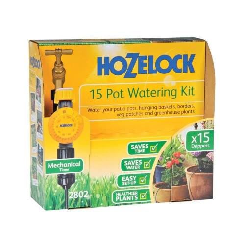 Hozelock HOZELOCK - Drip Watering Kit 15 Pot : Self-contained System Complete with Timer, Ideal for Potted Plants and Window Boxes, for Precise, Water-saving