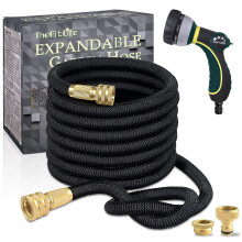 TheFitLife Expandable Garden Hose Pipe - Triple Core Latex and Solid Metal Fittings 8 Pattern Spray Nozzle EU Standard Expanding Kink Free Easy