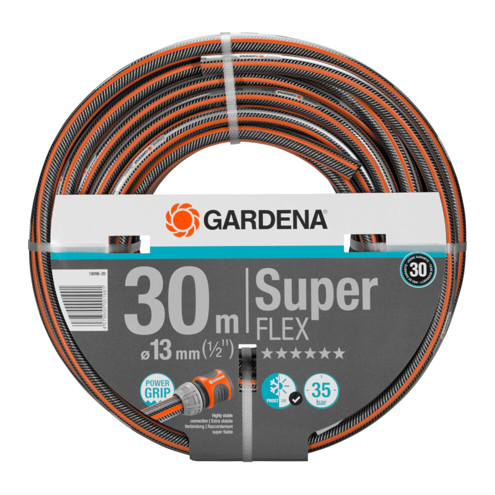 Gardena Premium Superflex Hose, 13 mm (1/2 inch), 30 m: Garden Hose with Power Grip Profile, 35 bar Burst Pressure, Highly Flexible, Keeps its Shape,