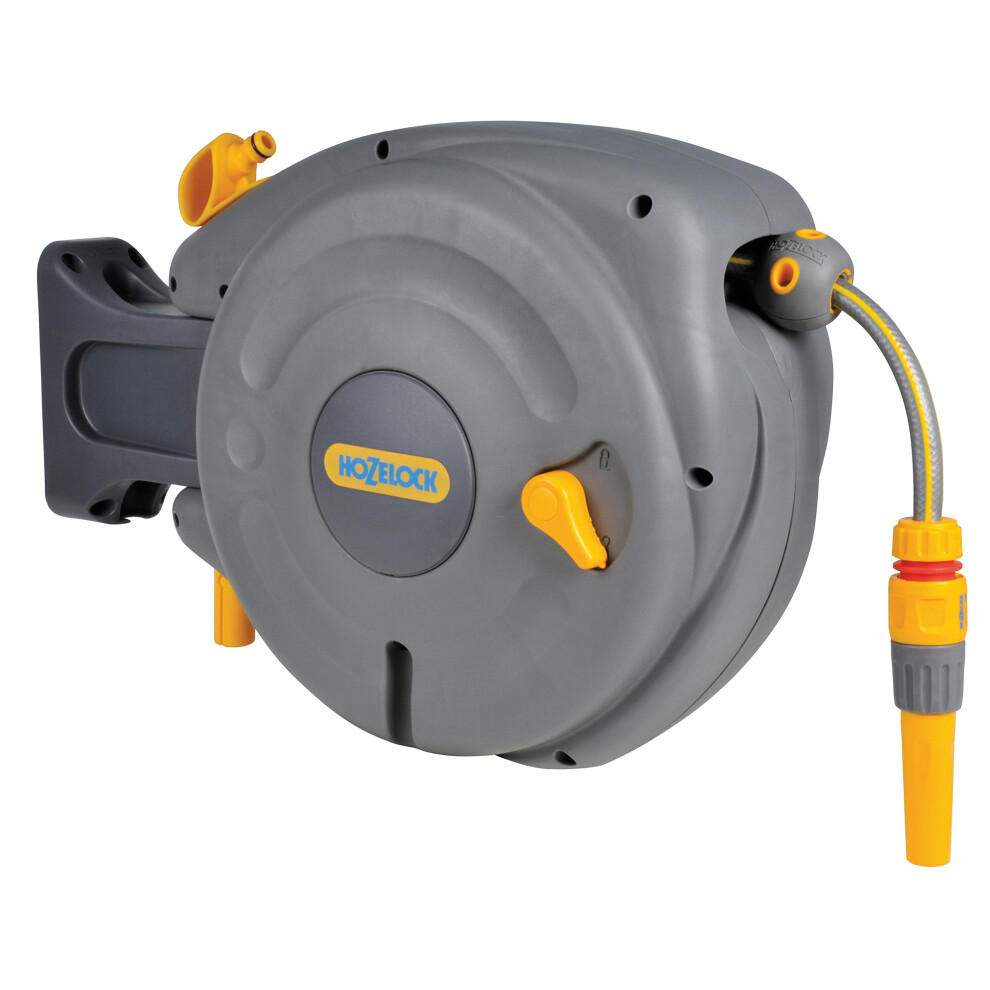HOZELOCK - Auto Reel Wall-mounted Reel 10m: Easy to Install, Child-lock, Auto-rewind, Ready-to-use Reel with Nozzle, Fittings, Hozelock Hose and
