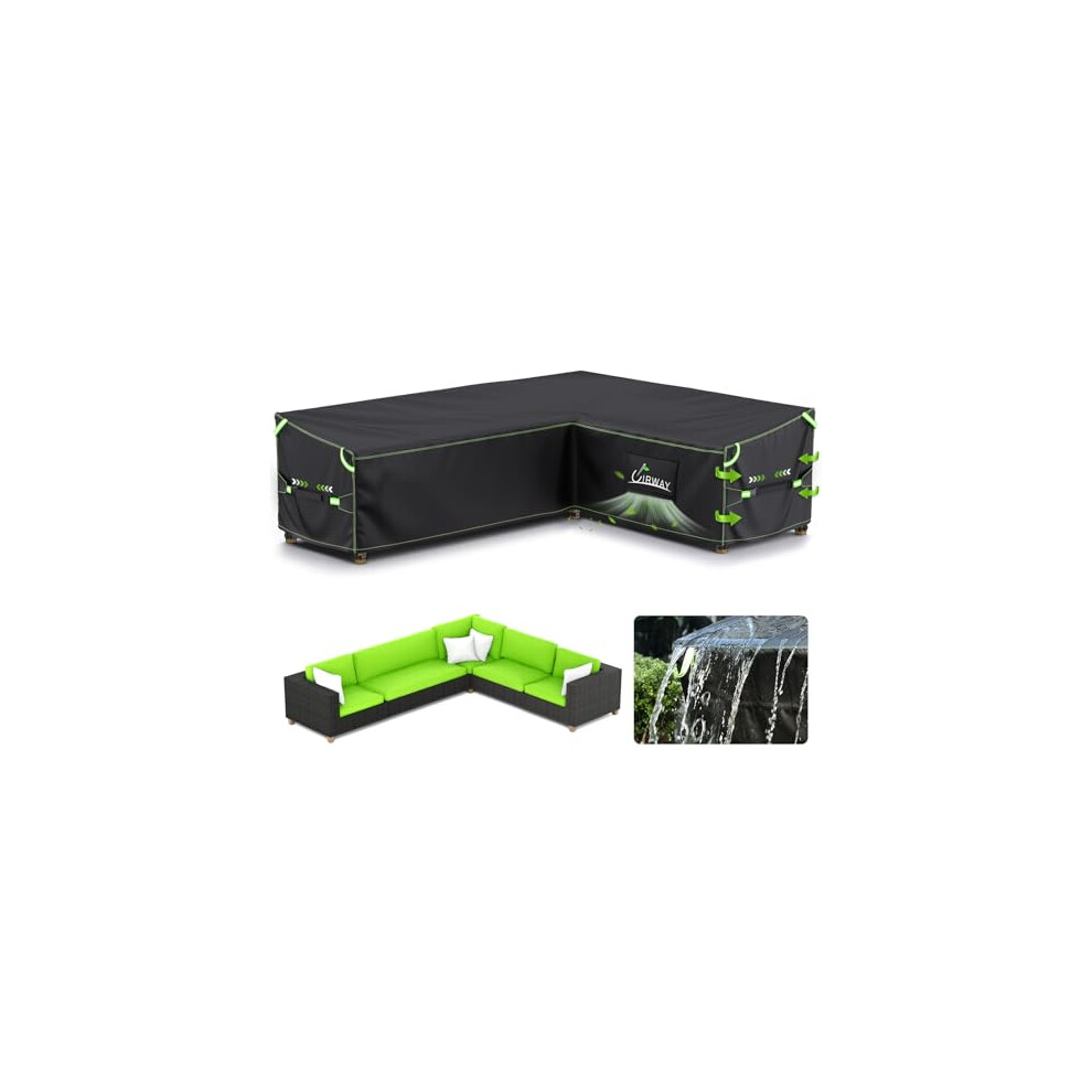 UIRWAY L-Shape Garden Furniture Cover Waterproof with Air Vent, 270x216x87cm Heavy Duty 420D Oxford Fabric Outdoor Rattan Corner Sofa Cover with-image-OPC-PGN89X9-NEW