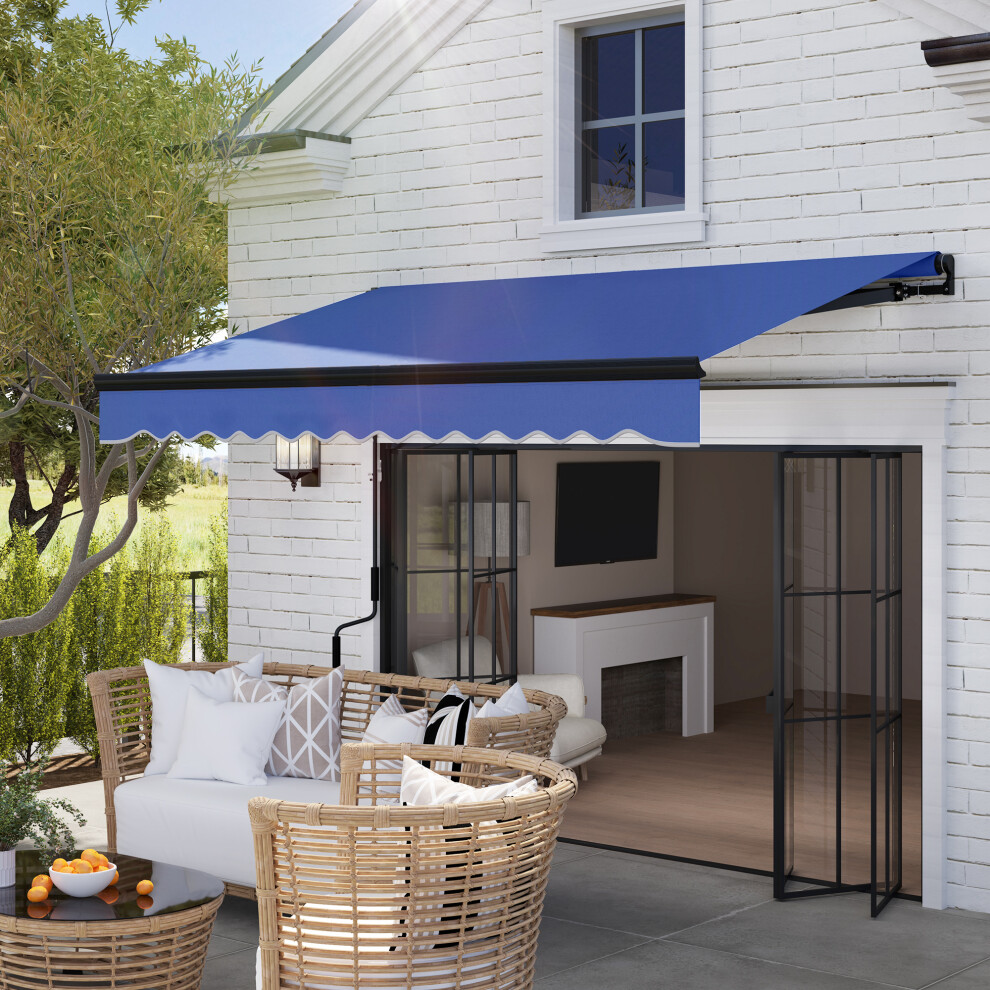 Outsunny 3 x 2.5m Electric Awning with LED Light and Remote Controller Blue