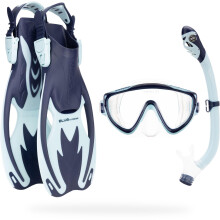 CRESSI Tinetto Rocks Dry Set Blue Navy/Ice Cyan L/XL - Kids Snorkeling Set Short Adjustable Fins, Silicone Mask, and Dry Snorkel, Blue Navy/Ice Cyan,